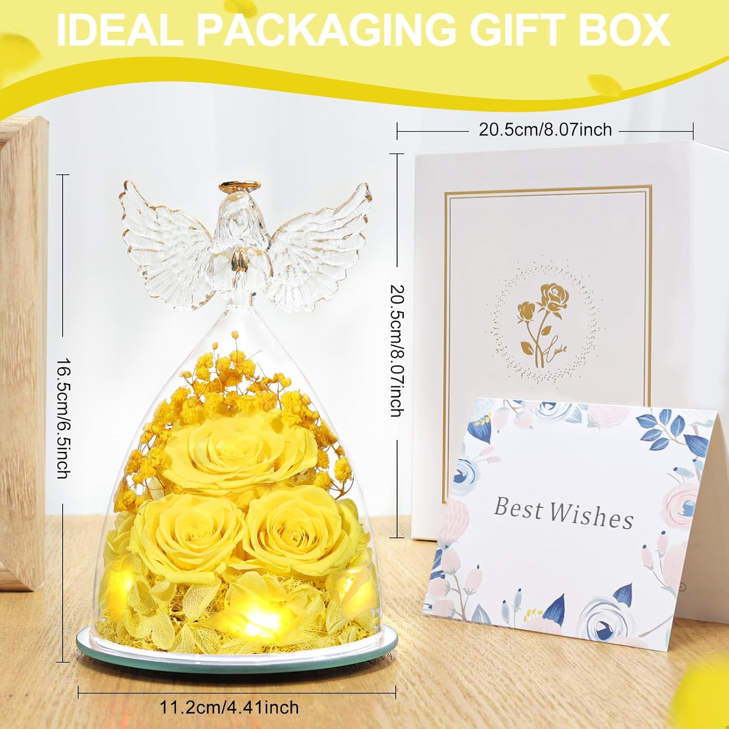 Valentines Day Gifts for Her Women Preserved Flower Rose, Forever Eternal Fresh Flowers in Glass Angel Figurines Flowers for Delivery Prime for Grandma Mom Sister Her Wife on Mothers Day Birthday - Image 7