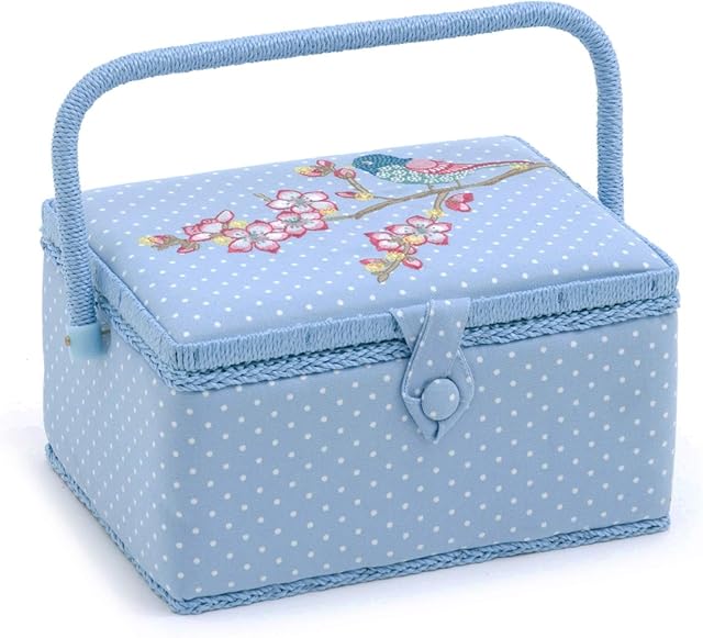 Hobby Gift Sewing Box, Wood/Fabric, Embroidered Tweet, Medium
