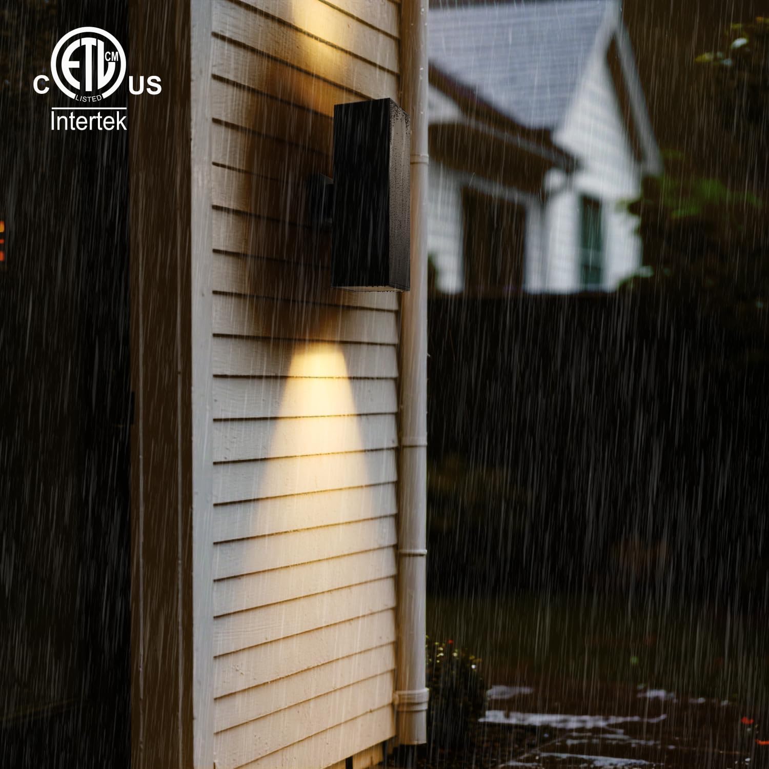 mirrea Dusk to Dawn Modern Outdoor Porch Light Patio Light in 2 Lights with Aluminum Rectangular Tube and Tempered Glass Cover Waterproof Wall Sconce 2 Pack (Matte Black 18")