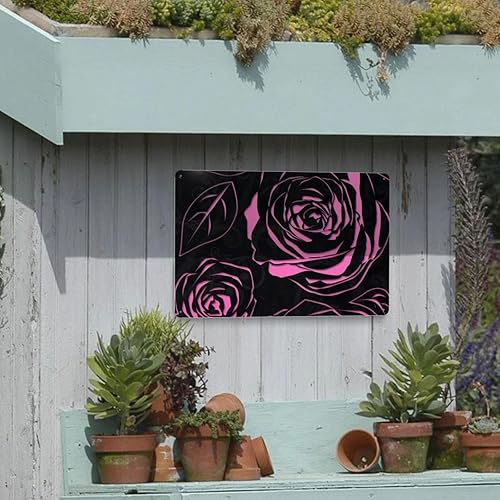 Miniatura 6 de Metal Tin Sign Black Pink Rose Metal Sign Suitable For Home Garden Kitchen Bar Cafe Restaurant Retro Wall Decor 8x12in