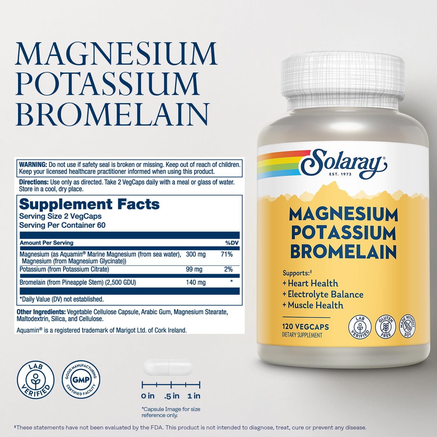 SOLARAY Magnesium Potassium with Bromelain, 120 VegCaps — Amazon image 2