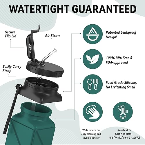 Vista 34 de Botellas de agua plegables de silicona de 20.6 onzas, plegables, a prueba de fugas, sin BPA, reutilizables, ligeras, portátiles, botellas de agua