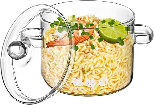 GANAZONO Olla de cocina de vidrio con tapa y asa, olla de cocina para pasta, fideos, sopa y leche