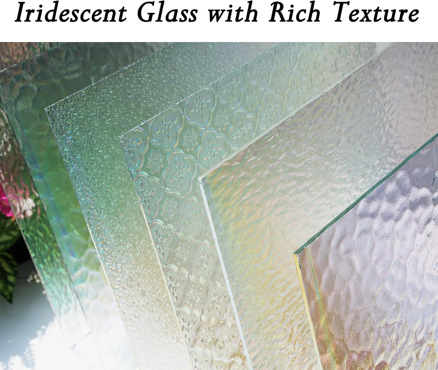 12 x 12 inch Iridescent Transparent Stained Glass Panels, Pack of 6 Textured Cathedral Glass Panels, Clear Glass Panels for Mosaic Art