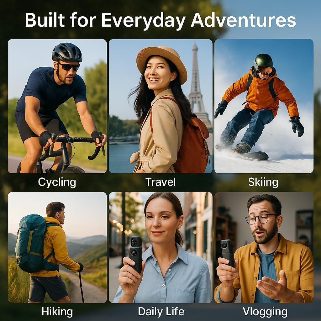 Mini Clip-On Camera 1080P with 360° Rotating Lens – Wearable Body Cam, Vlogging Camera with WiFi, EIS Stabilization, LCD Screen & 64GB Card