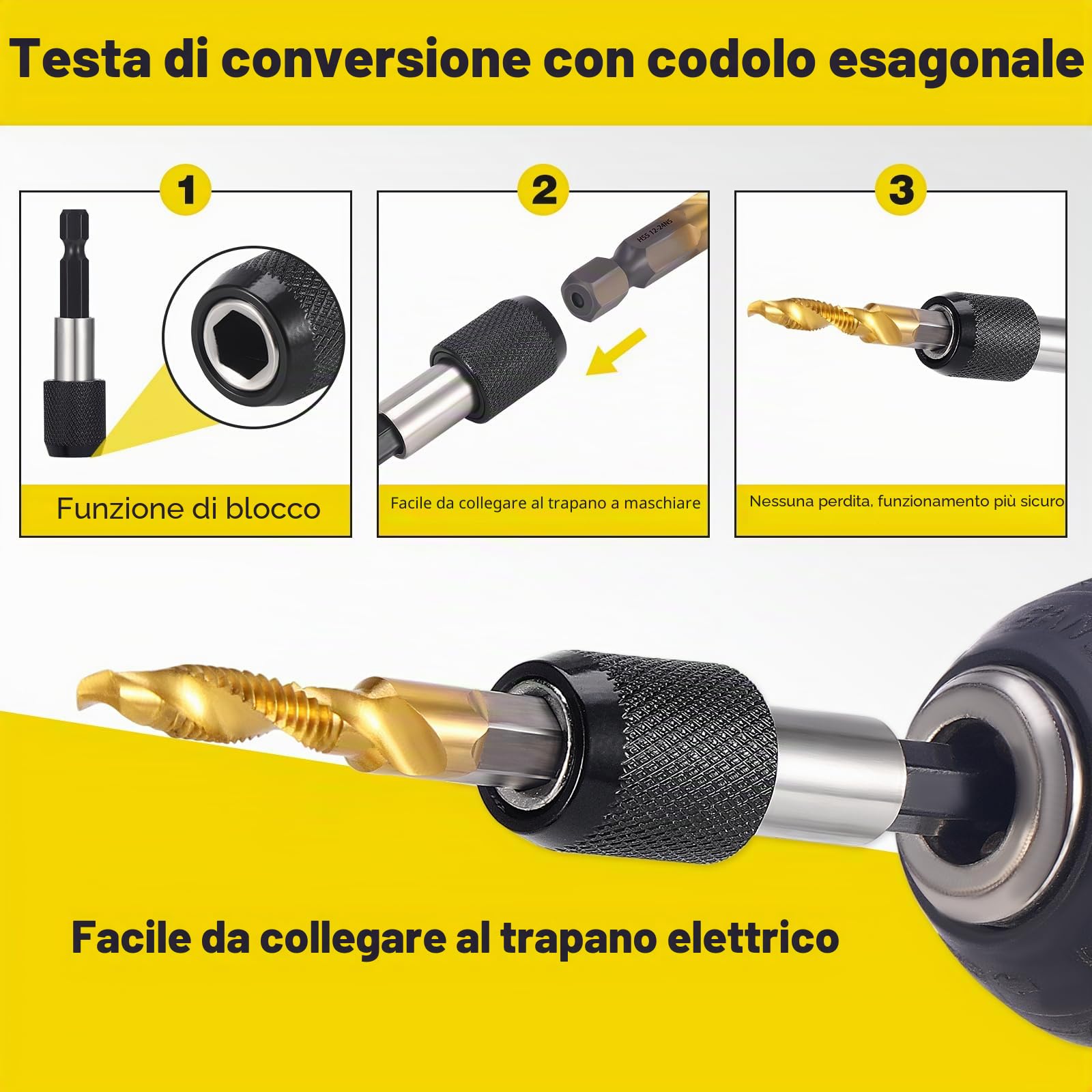 Set di 13 punte per filettatura HSS 6 mm M3-M10 SAE 6-32NC 1/4-20NC