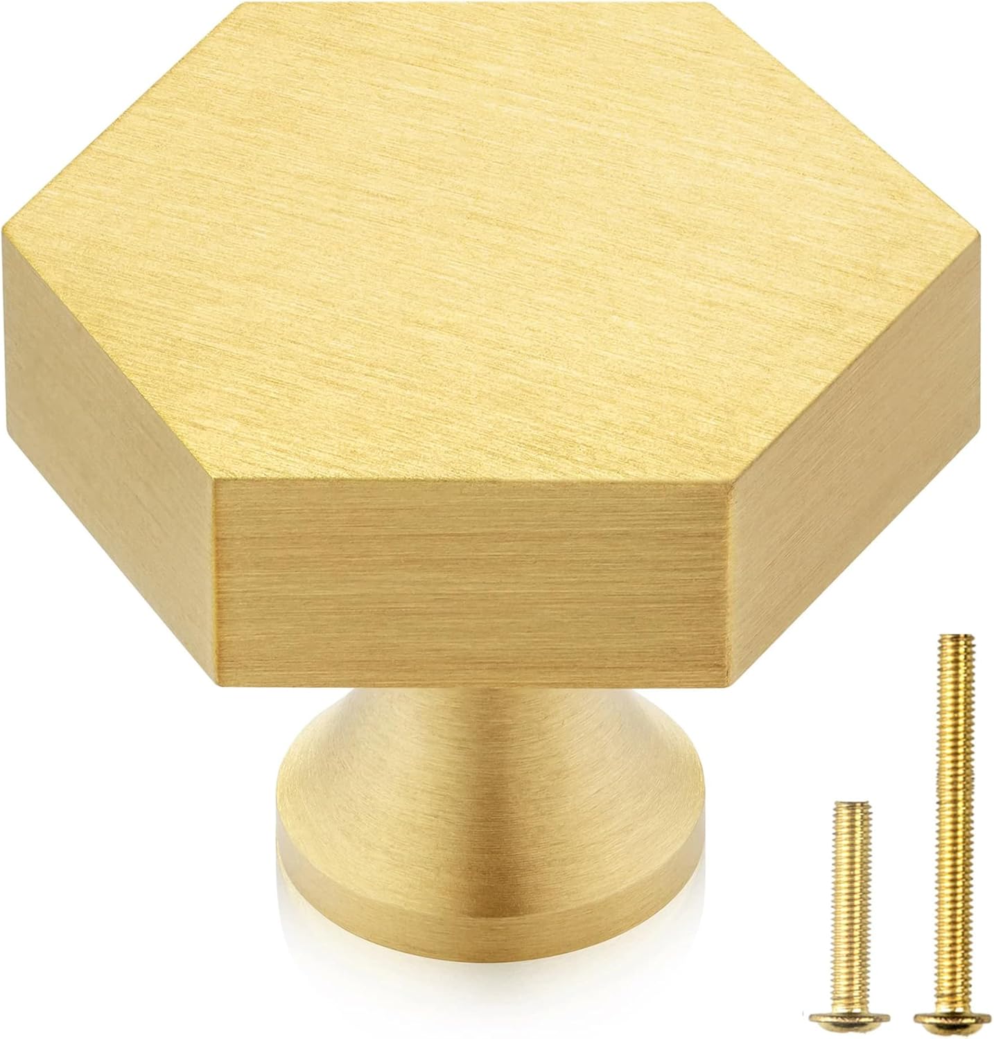 QOGRISUN 10-Pack Solid Brass Cabinet Knobs, Gold Hexagon Knobs for Dresser Drawer, 1.4-Inch Diameter, Modern Kitchen Hardware, Brushed Brass Finish