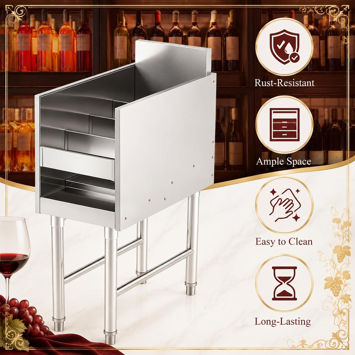 Zonon 4-Tier Stainless Steel Liquor Rack, Commercial Bar Display Shelf