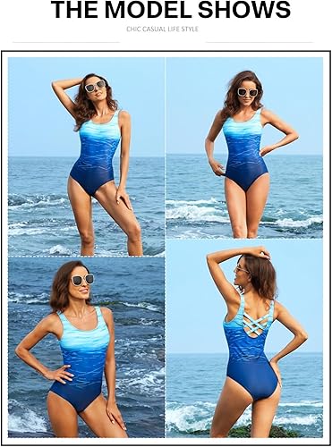Miniatura 4 de Aleumdr Traje de baño de una pieza para mujer, con estampado de bloques de color, atlético, para entrenamiento, traje de baño