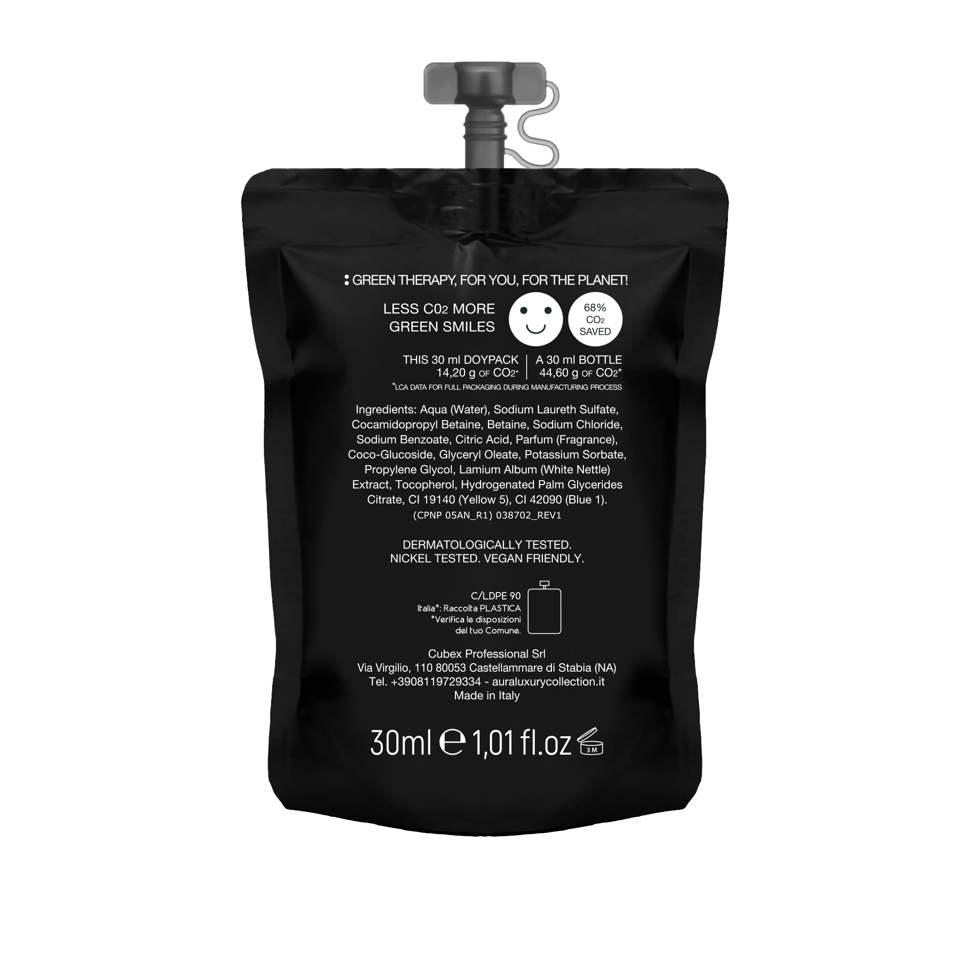 Aura Luxury Collection Black Edition Zestaw 100 saszetek ze stojakiem na prysznic 30 ml z korkiem z organicznymi ekstraktami z białej pokrzywy - zestaw kosmetyków do kąpieli hotelowej i B & B