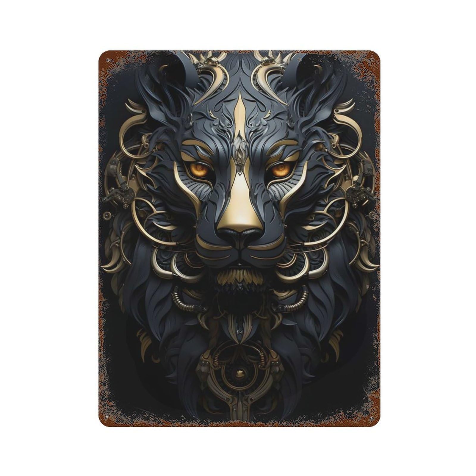 Majestic Lion in Gold Vintage Metal Tin Sign 15.7"x11.8", Rustic Home Decor for Garage, Bar And Workshop Decor