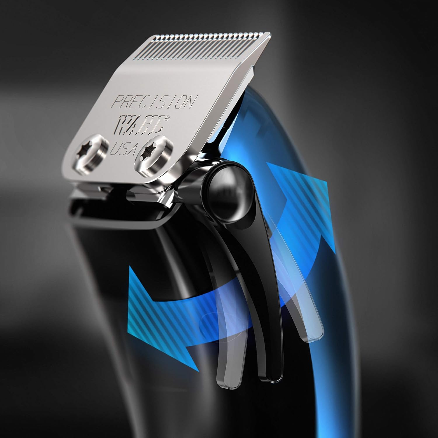Close-up of Wahl clipper precision blades and taper lever