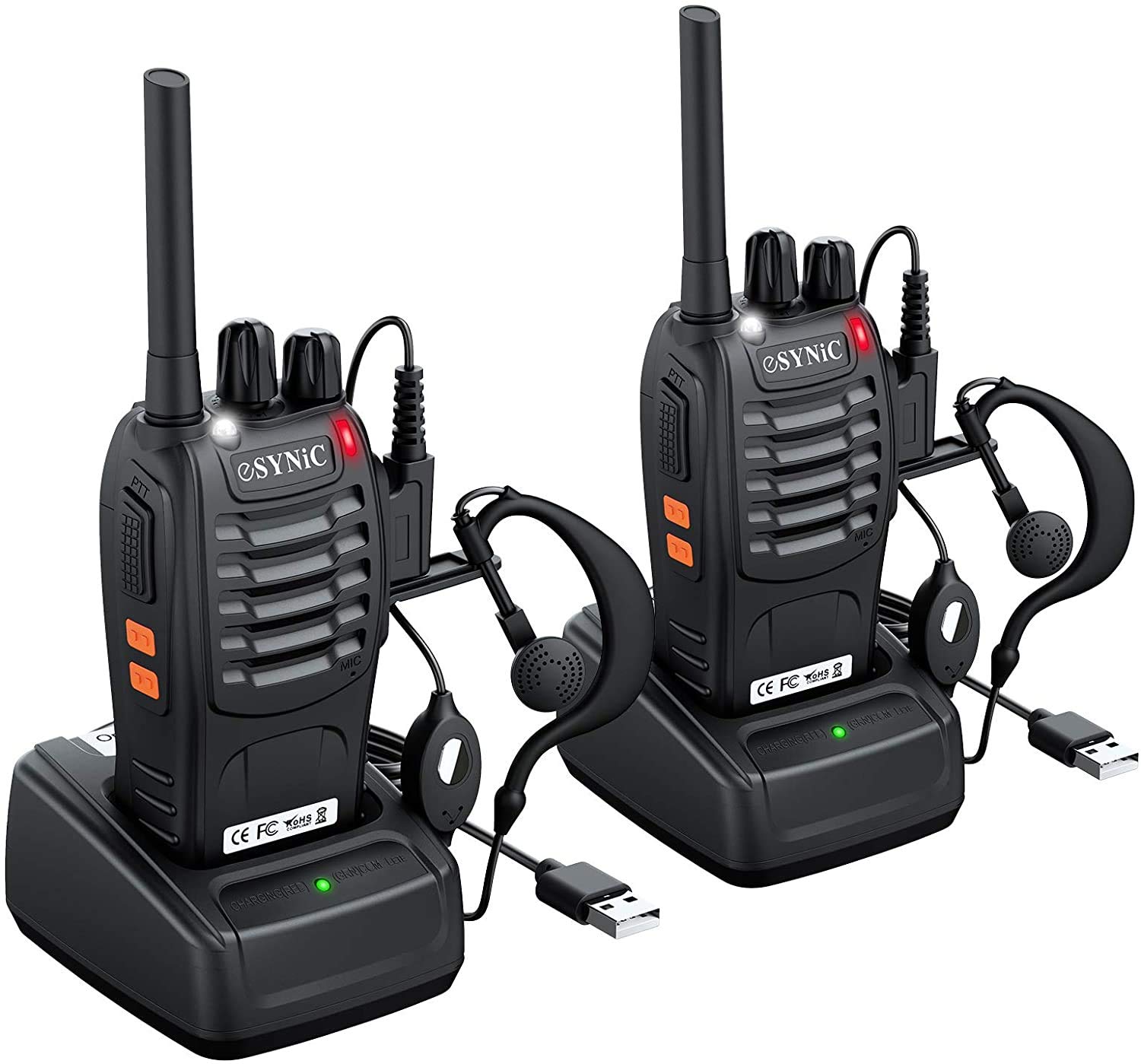 Walkie Talkies,eSynic 2Pcs Professional Rechargeable Walkie Talkies 2