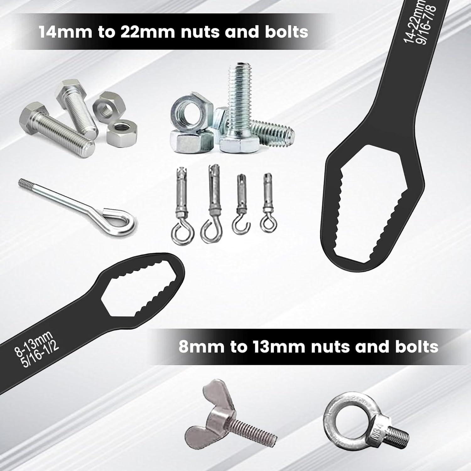 Universal Double Ended Wrench, Self Adjusting Universal Wrench 3mm-22mm, Multi-Function Double Head Adjustable Wrench for Nuts & Bolts, Hand Tool for Auto Repair, Home Maintenance (Black)
