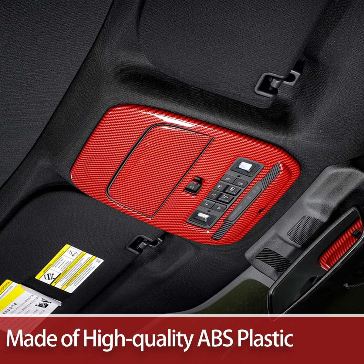 GZXinWei Interior Accessories for Ford F150 2021 2022 2023 2024 2025 2026 Overhead Console Panel Glasses Holder Trim Cover Red Carbon Fiber Style Sticker
