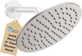 All Metal 8 Inch Rainfall Shower Head – Brushed Nickel - Shower Head Rainfall - 2.5 GPM High Flow Shower Head Optimized for Pressure – Large Round Rain Shower Heads - Wall, Overhead, or Ceiling Mount