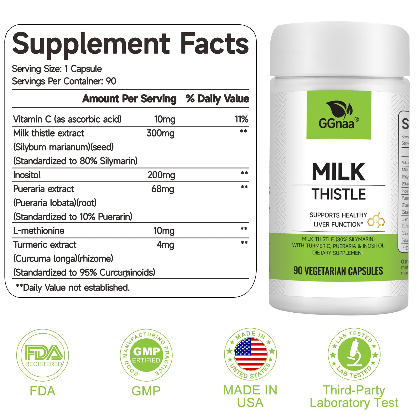 Milk Thistle Liver Detox Supplement,80% Silymarin Milk Thistle Extract 300mg,with Inositol, Pueraria, Turmeric & Vitamin C,90 Vegetarian Capsules for Liver Health — Amazon image 2