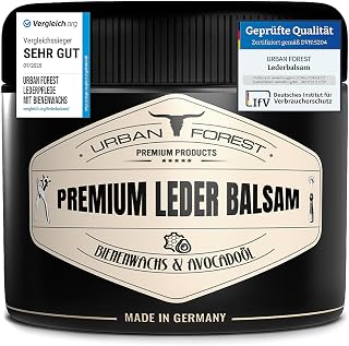 URBAN FOREST Lederpflege Balsam mit Bienenwachs & Avocado-Öl 250ml | Premium Lederfett für Auto, Sofa & Couch, auch für Jacke, Handtaschen & Schuhe, ideal für Sattel & Motorradbekleidung