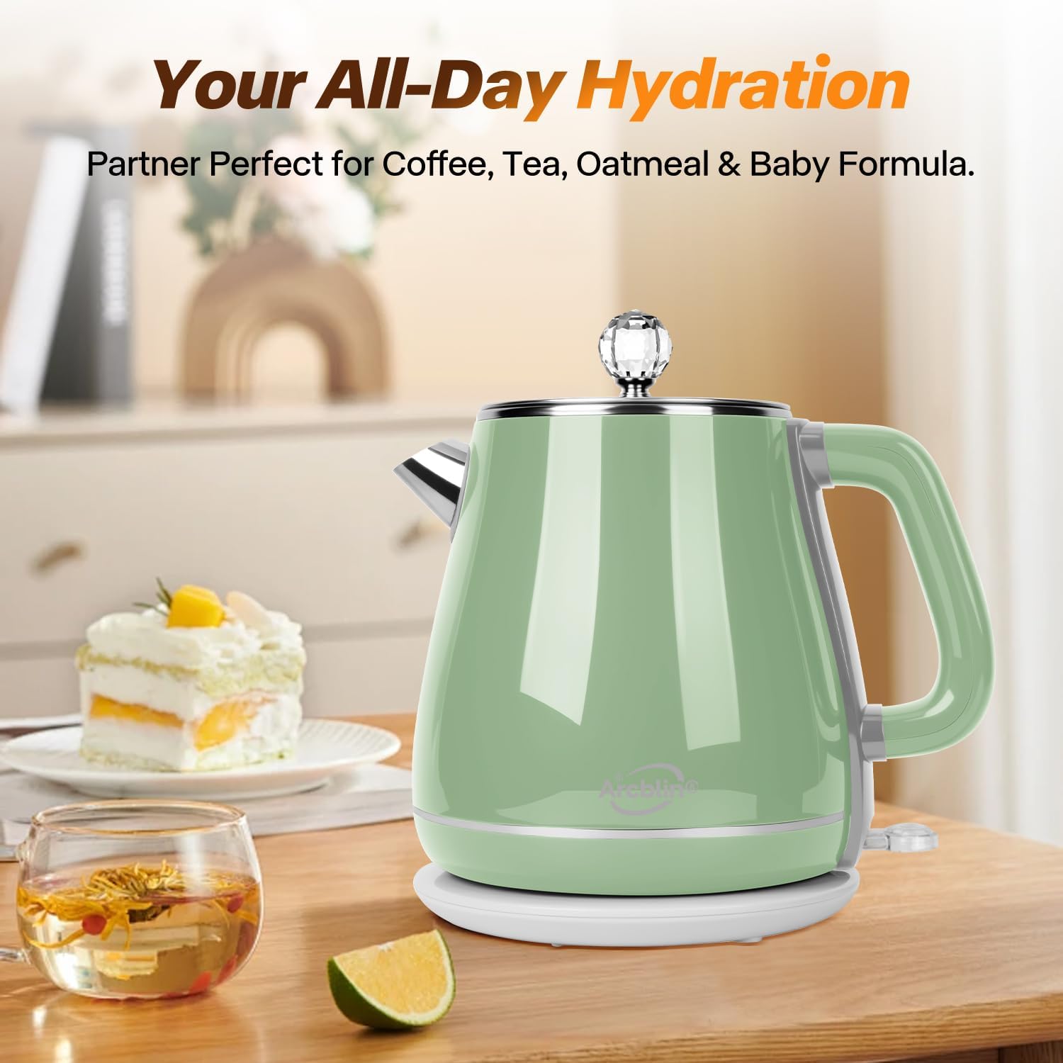 Retro Electric Kettle 1.8L, All Stainless Steel Hot Water Electric Kettle for Boiling Water, BPA Free Tea Kettle, 1350W Fast Boil, Auto Shut Off & Boil-Dry Protection