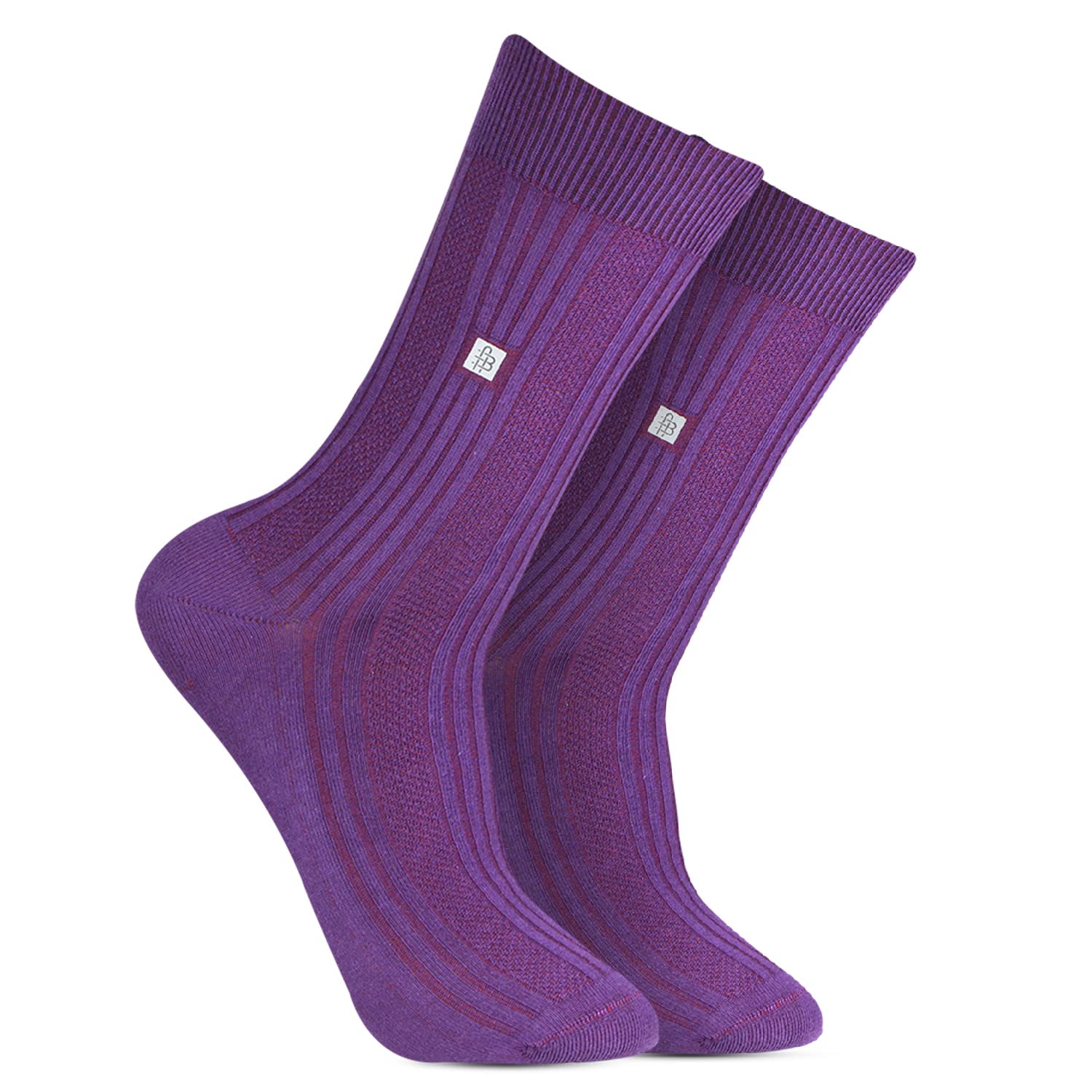 Bonjour Mens Cosmic Ribbed Formal Full Length Business/Office Premium Cotton Socks Gift Box, dark purple, One Size