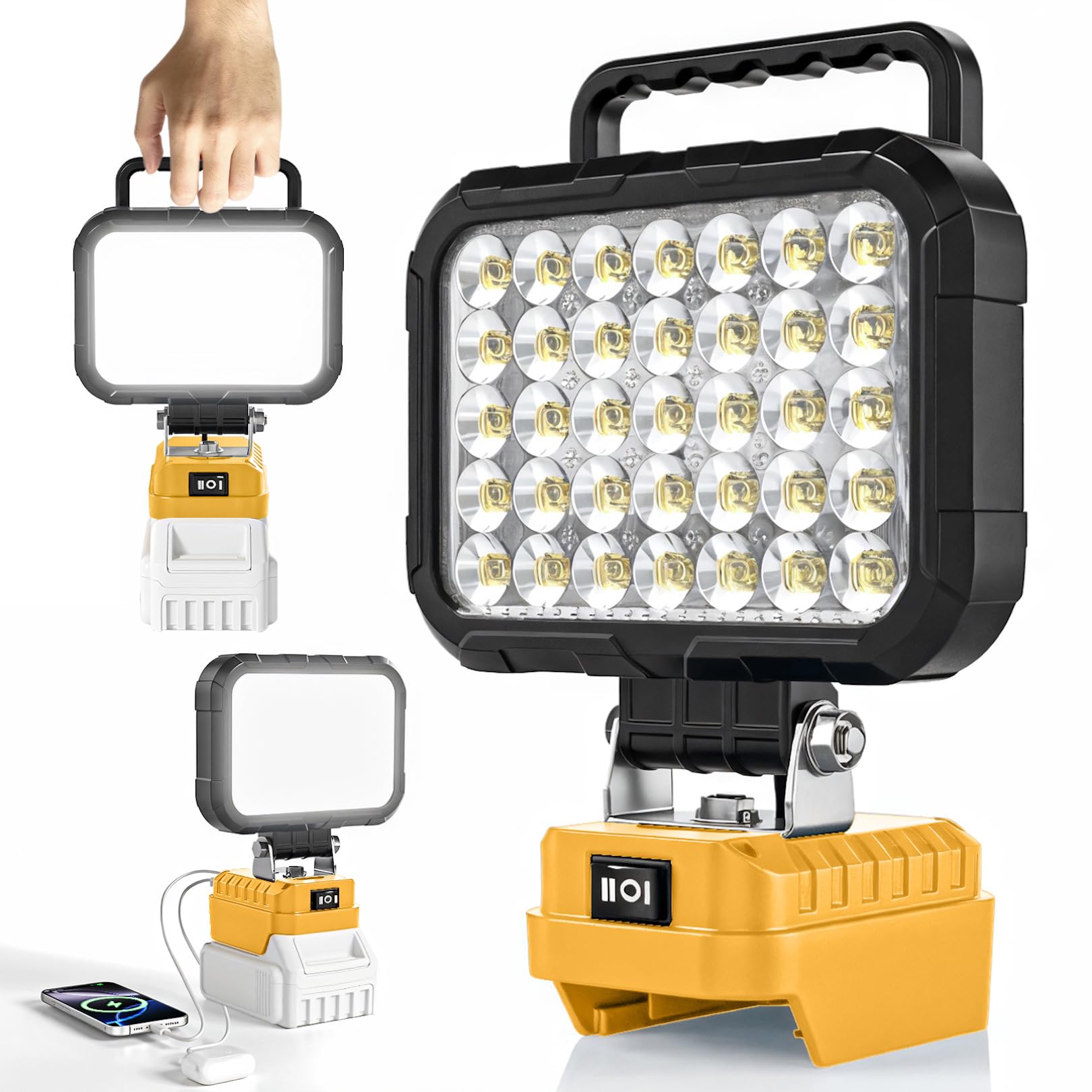 HUAKAYO 10000 Lumen 35 LED Work Light Compatible with Dewalt 20V Max Battery, 78W Cordless Jobsite Flood Light with Dual USB-A Charging Ports, Bright Portable Outdoor Flashlight (Battery Not Included)