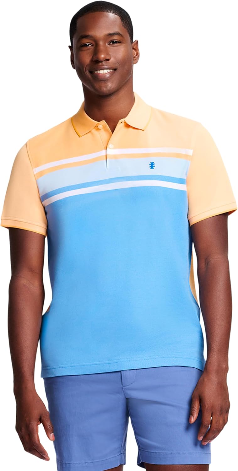 Izod Mens Advantage Performance Short Sleeve Stripe Polo Shirt