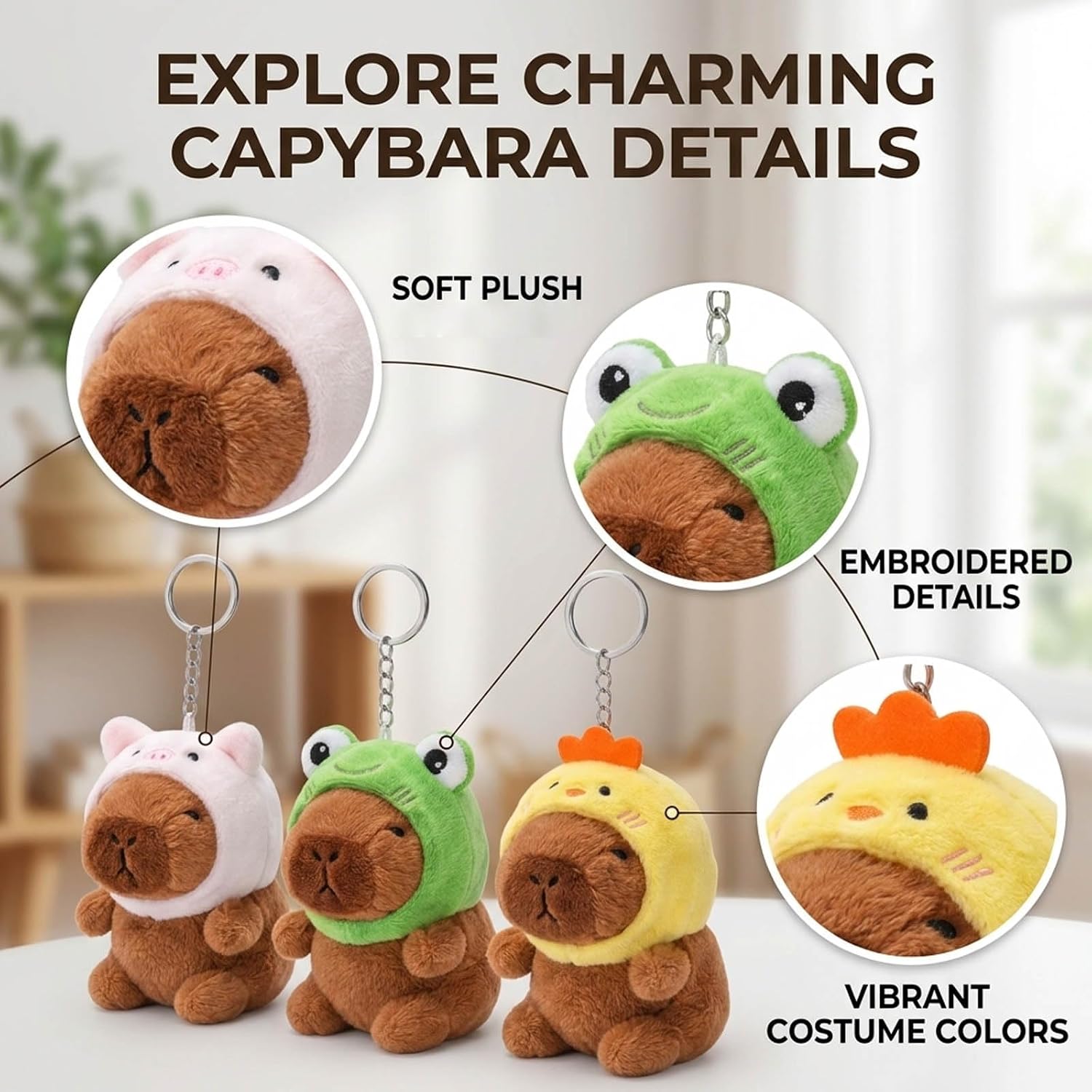 3-Pack Capybara Plush Keychain, Capybara Keychain Plush, Mini Capybara Stuffed Keychain for Bag
