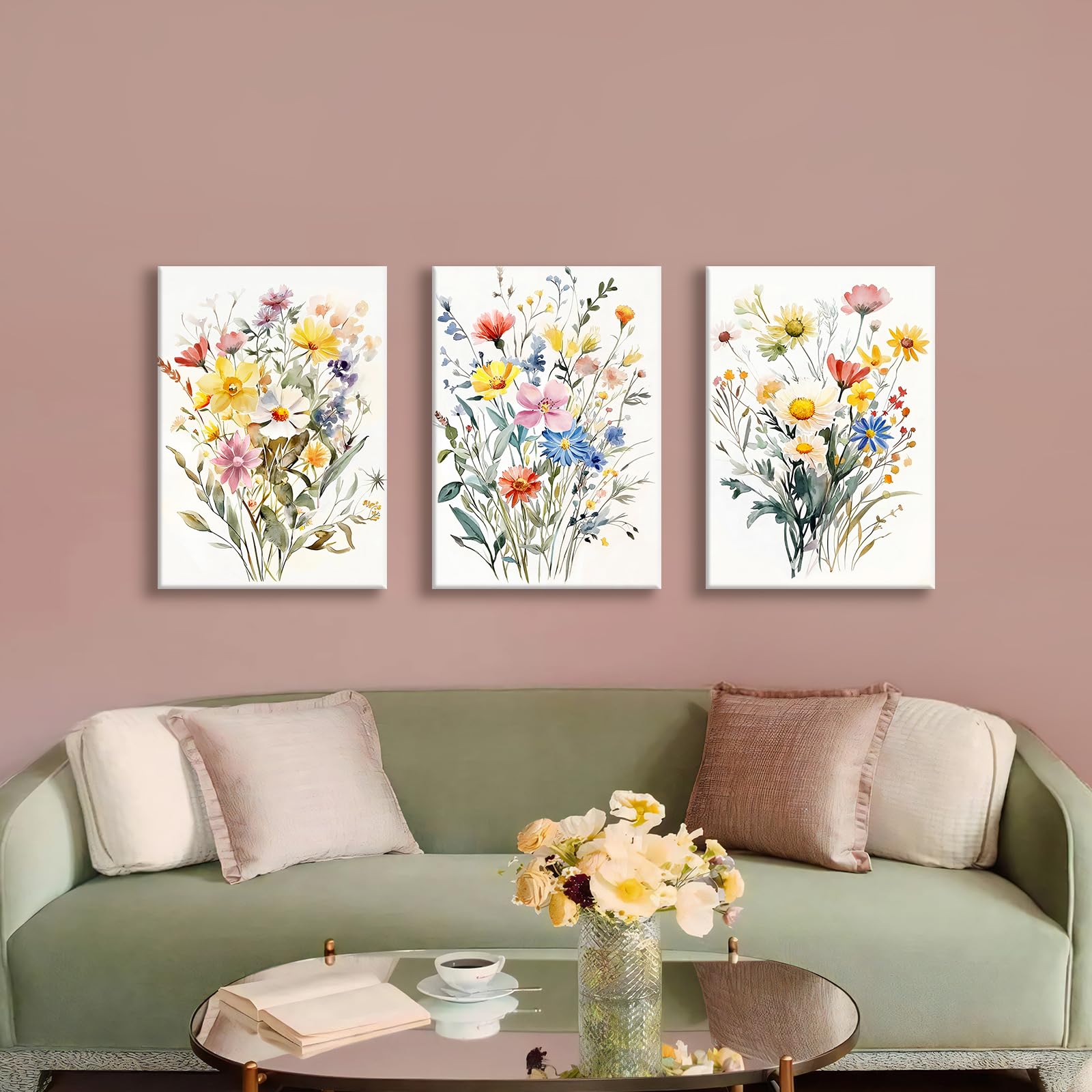 3 Pcs Wooden Framed Canvas Wall Art Set Bohemian Sage Green Canvas Prints Poster Geometric Line Beige Green Pictures for Living Room Bedroom Dinning Room Hallway Stairs Wall Decor 30x40cm x3pcs — view 534