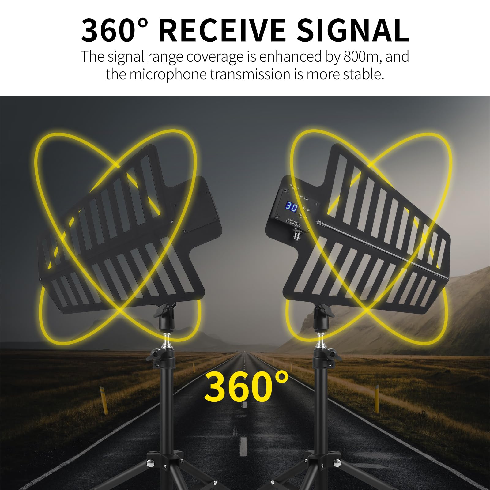XTUGA SY-1000 Pro UHF Wireless Antenna Sistema di Distribuzione Bundle, Antenne Direzionali Attive con Supporto Lungo Raggio 792,5 m, per spettacoli teatrali, matrimoni, spettacoli dal vivo con