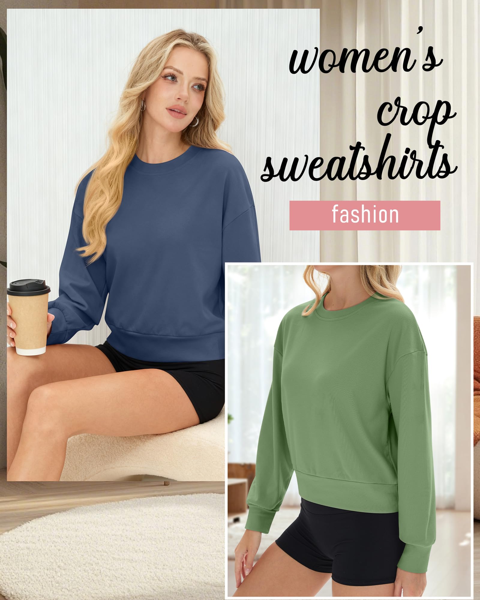 Geyoga 4 Piezas Sudaderas Cortas para Mujer de Manga Larga Cuello Redondo Corte Holgado Sudaderas Térmicas de Punto