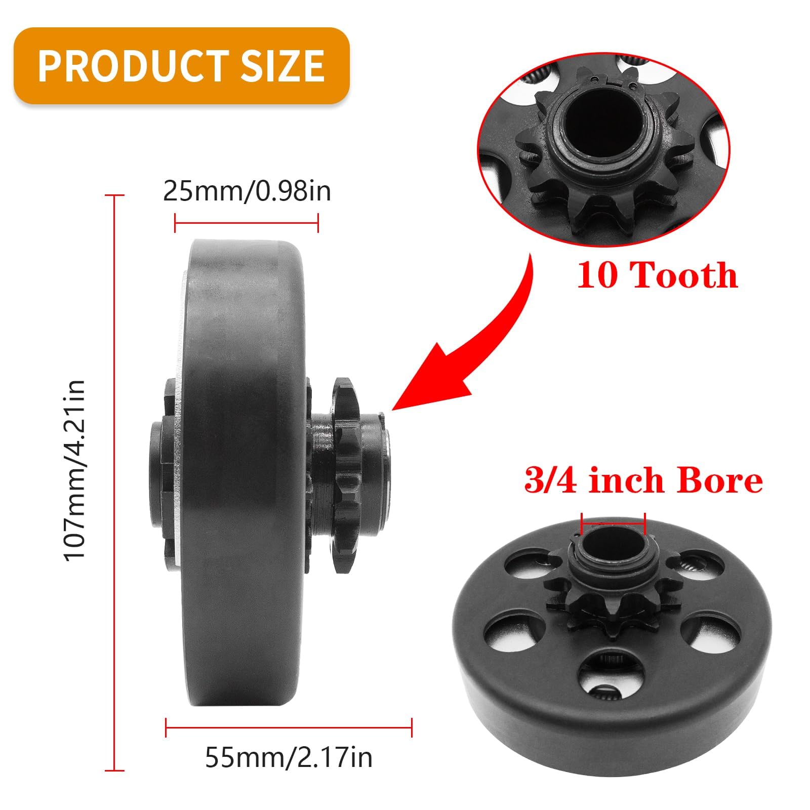 Embrague centrífugo, Go Kart embrague 3/4 orificio 10T con cadena #40 41 420 para mini bicicleta, Go Kart, predator 212, cortacésped y motor Honda GC GX 2-6.5HP GC160 GC190 GX120 GX140 GX160