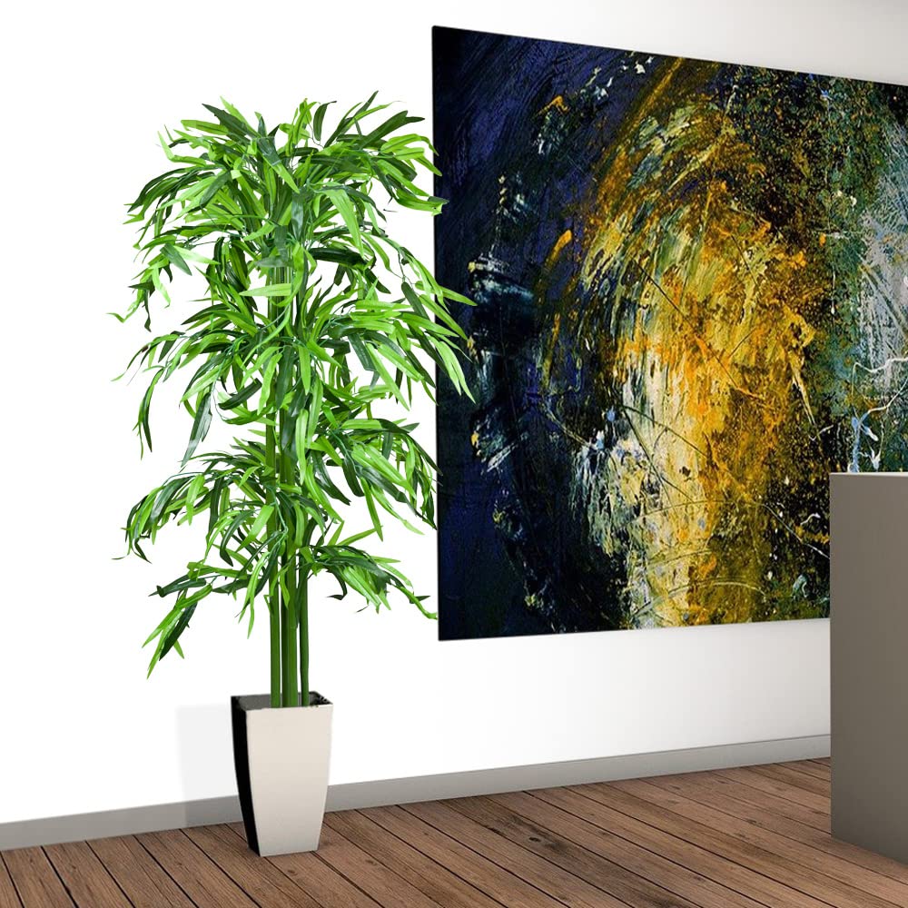 Bambou Plante Arbre Artificielle Artificiel Plastique 140cm avec Un Réel Tronc de Bois Domaine Interne Decovego
