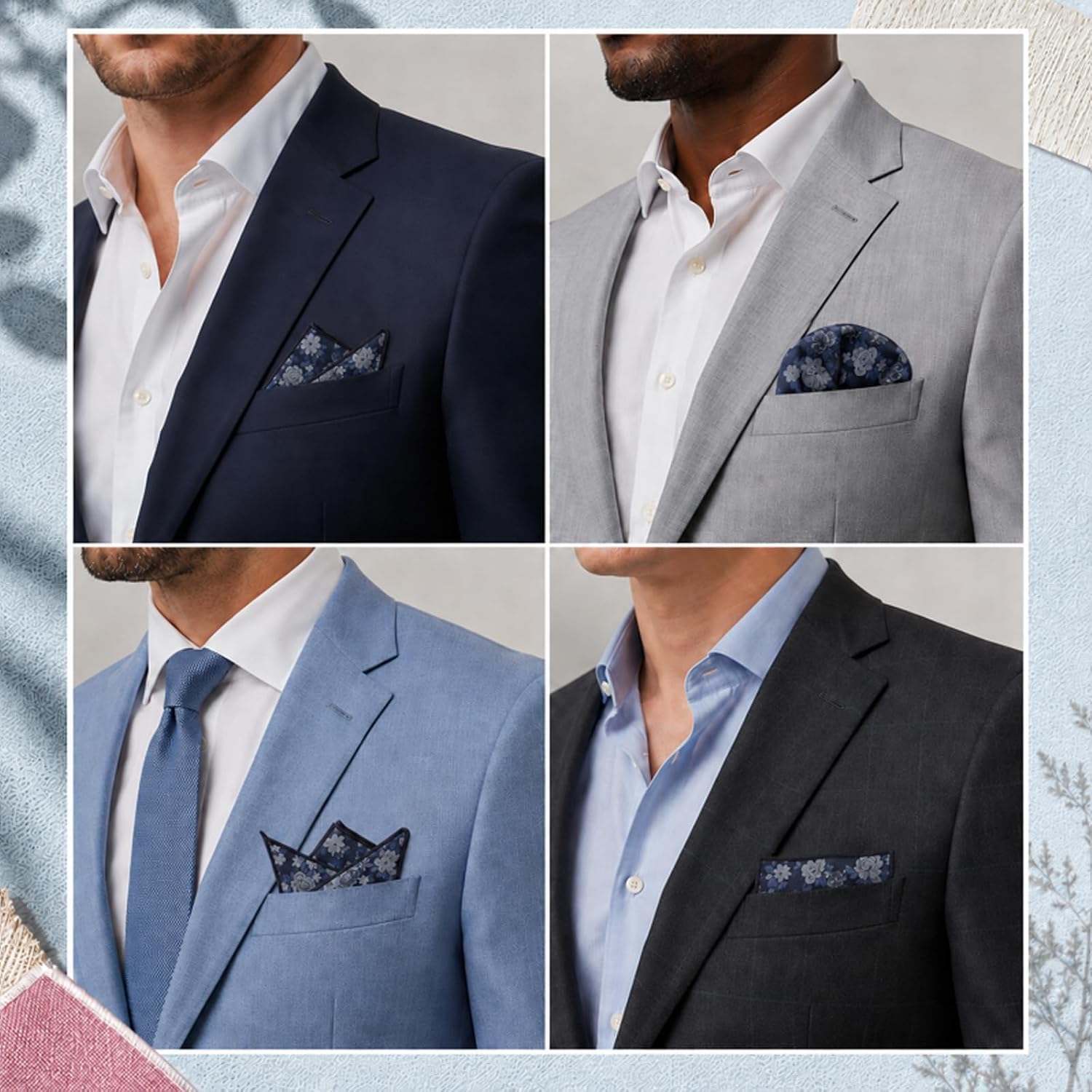 Floral Handkerchiefs for Men, Satin Pocket Square for Business