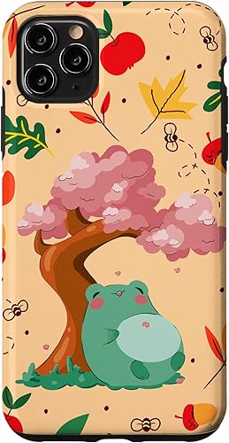 Funda para iPhone 11 Pro Max Kawaii Frog con flor de cerezo Kawaii Aesthetic Cottagecore
