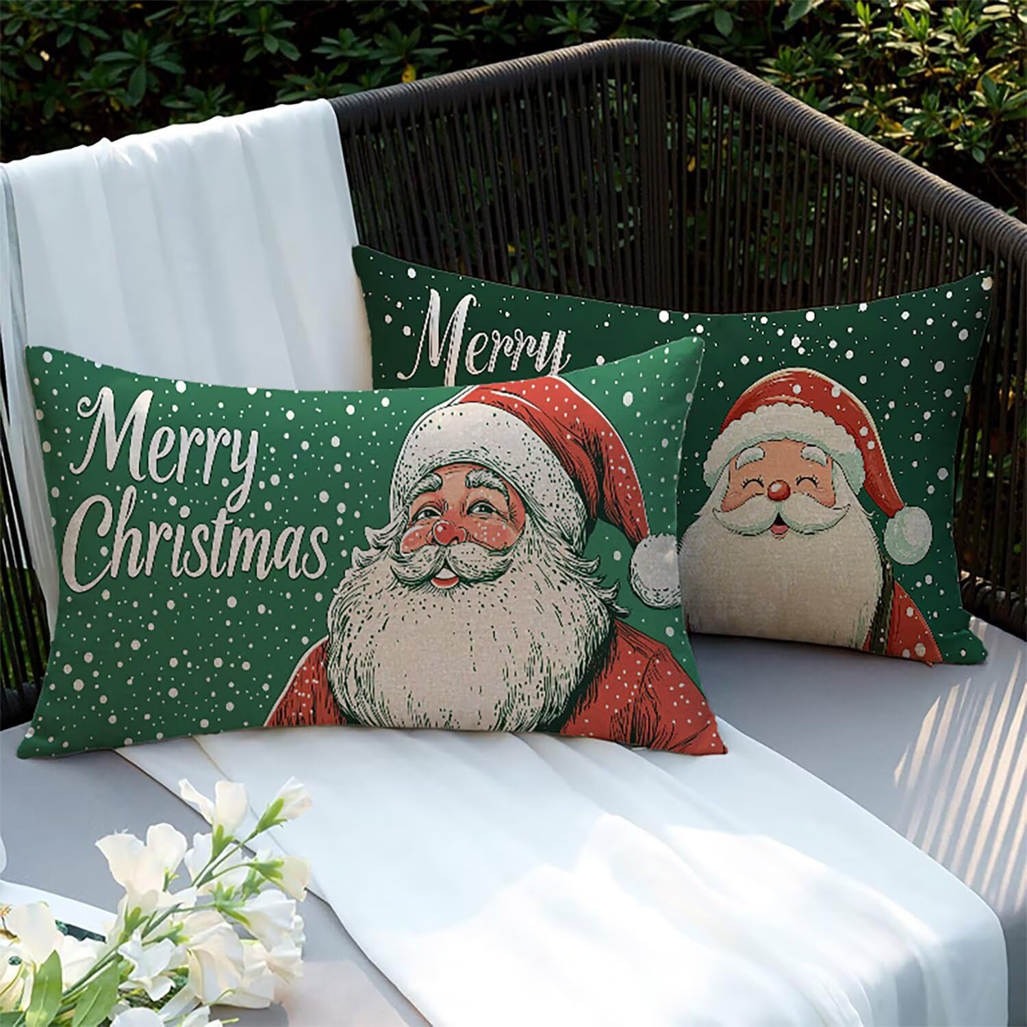 Coussins canapé pour terrasse et salon avec ces 2 housses de coussin Noël en lin