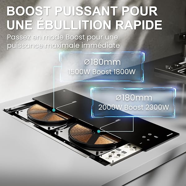 Plaque Induction 2 Feux - Plaque de Cuisson Electrique Encastrable 3800W, Verre Anti-Rayures avec Grattoir, Minuterie 1-99 min, Boost, Sécurité Enfant, 2 Ans Garantie - 4