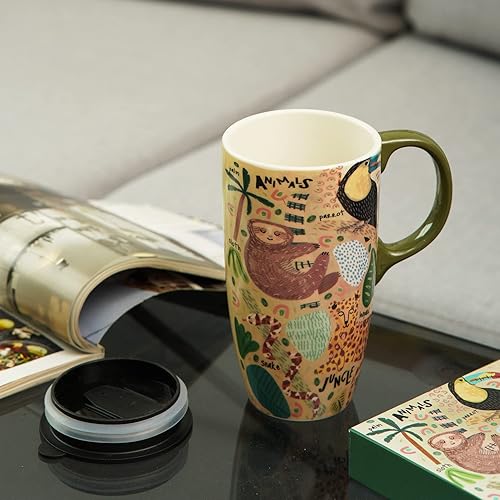 Miniatura 3 de DUSVALLY Taza de café alta de cerámica, juego de regalo de taza de café de amigos, taza de viaje con tapa para oficina y hogar, regalos únicos para