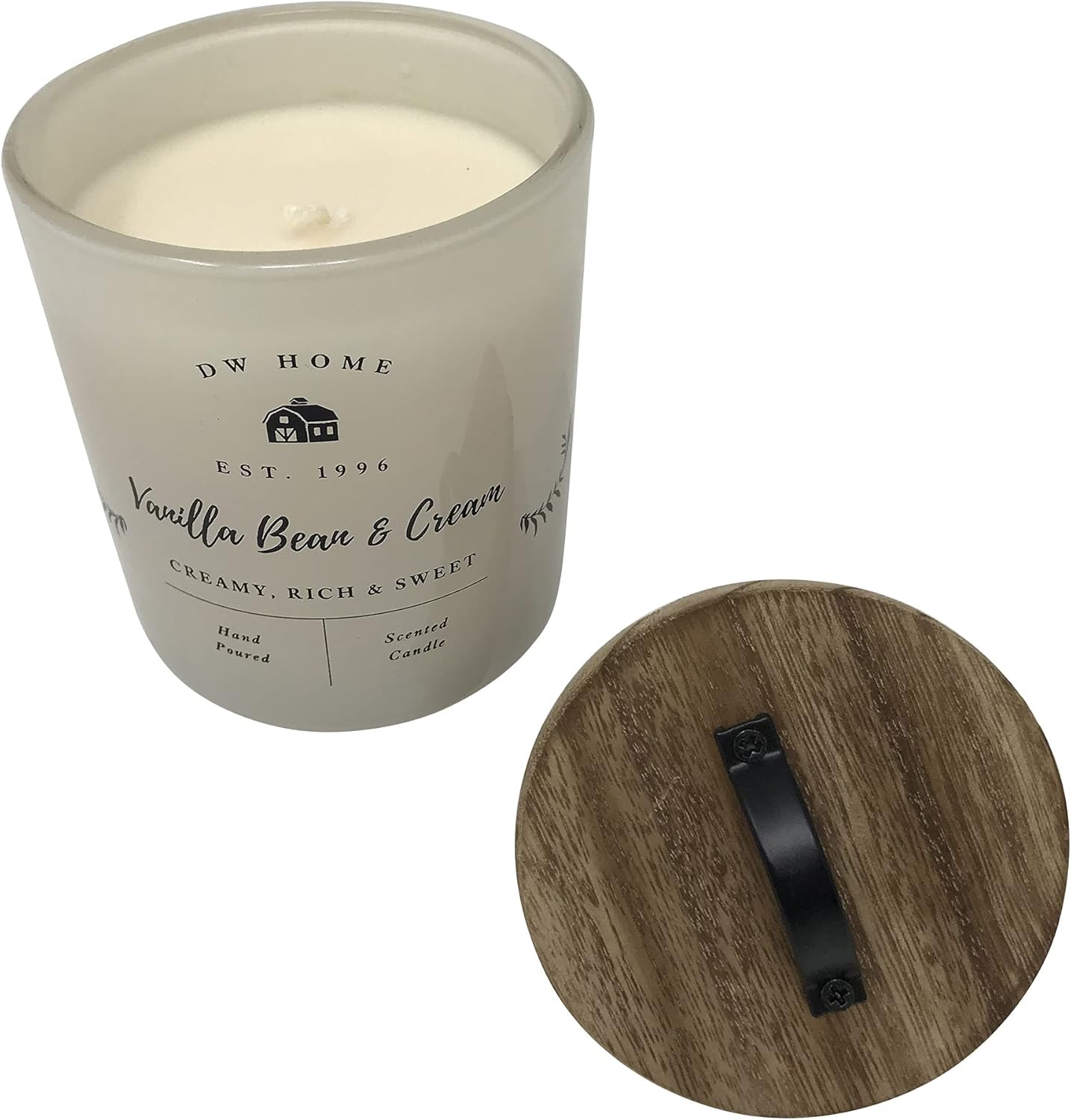 DW Home Farmhouse Series Hand Poured Richly Scented Single Wick Candle with Wood Lid, 9.3 oz (Vanilla Bean & Cream)