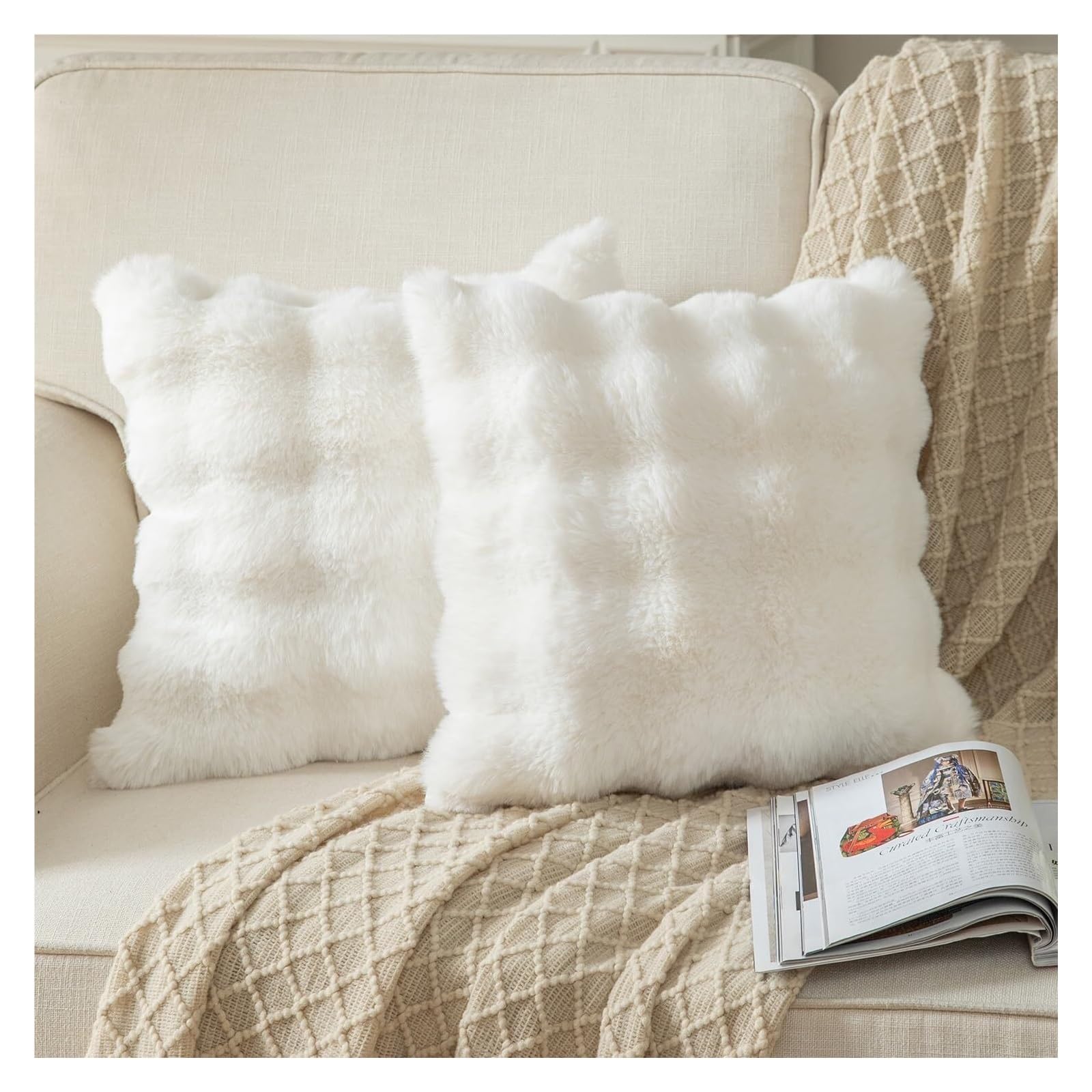 Pillowcase 2pc Plush Decorative Pillowcases, Modern Minimalist Style, Suitable For Sofas, Bedrooms, And Car Interiors(White)