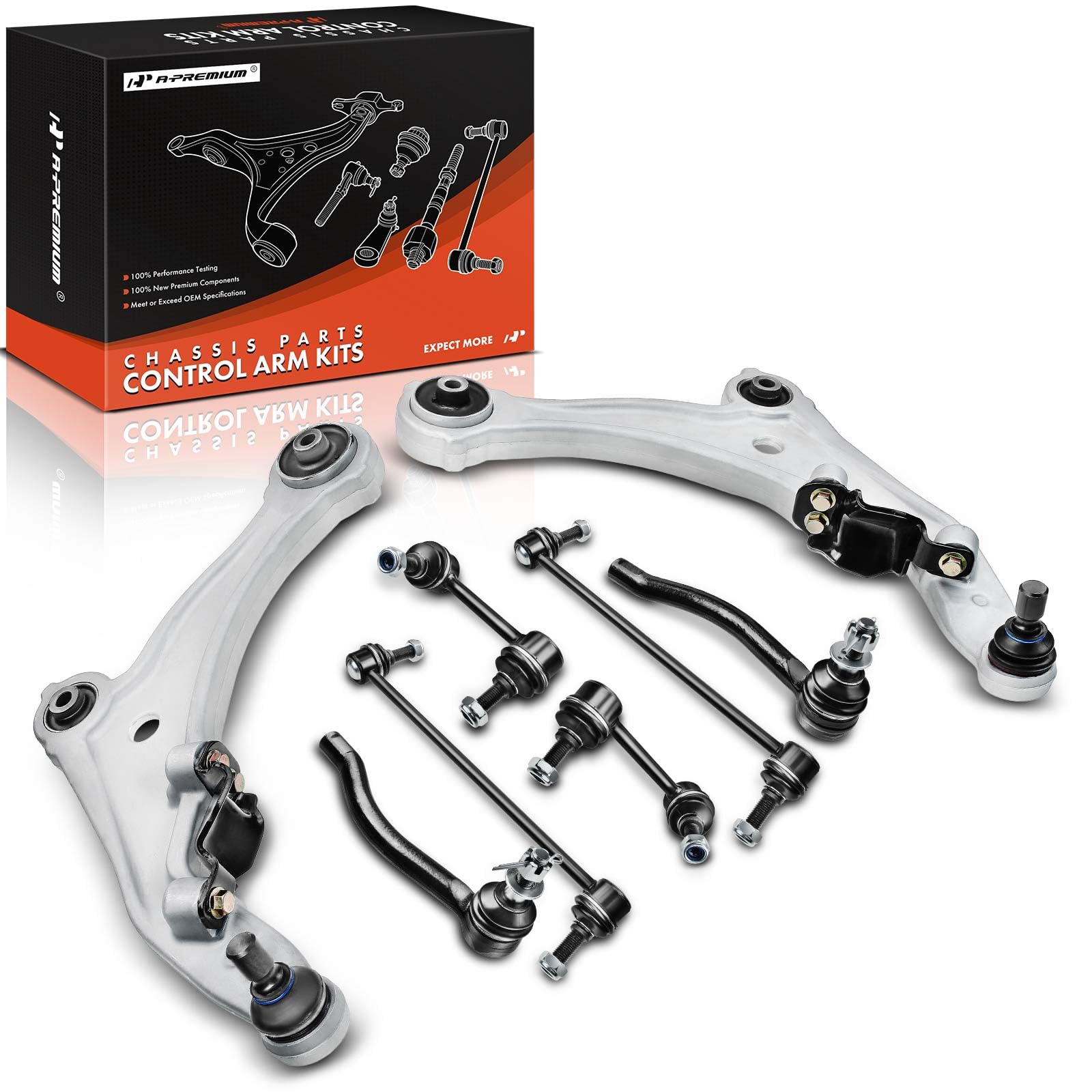 6-Piece Front Suspension Kit For Nissan Altima & Maxima - Control Arms, Tie Rods & Sway Bar Links - 10 Year Warranty