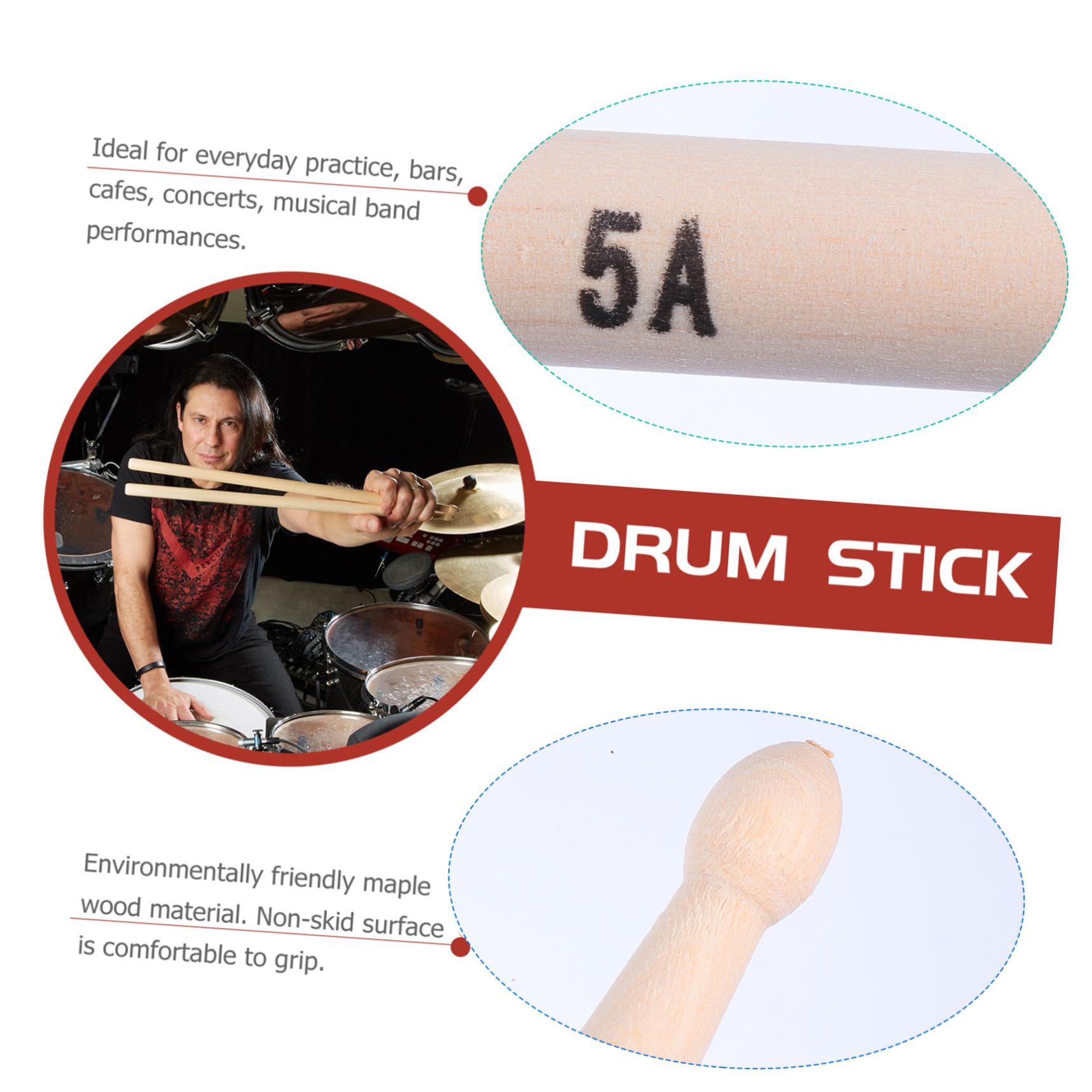 20stücke Holz Schlagzeugstöcke für Schlagzeug Robuste Bühnen-drumsticks Ahorn-material Musikinstrumente-zubehör für Anfänger und Profis