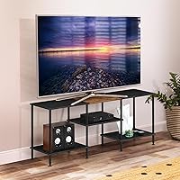 Vista 5 de Soportes de TV para sala de estar, centro de entretenimiento negro con almacenamiento para consola de TV de 50 pulgadas, para dormitorio, oficina