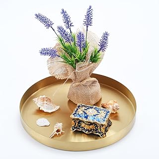 Round Brass Gold Serving Tray, 12 inch Golden Serving Platter for Coffee...