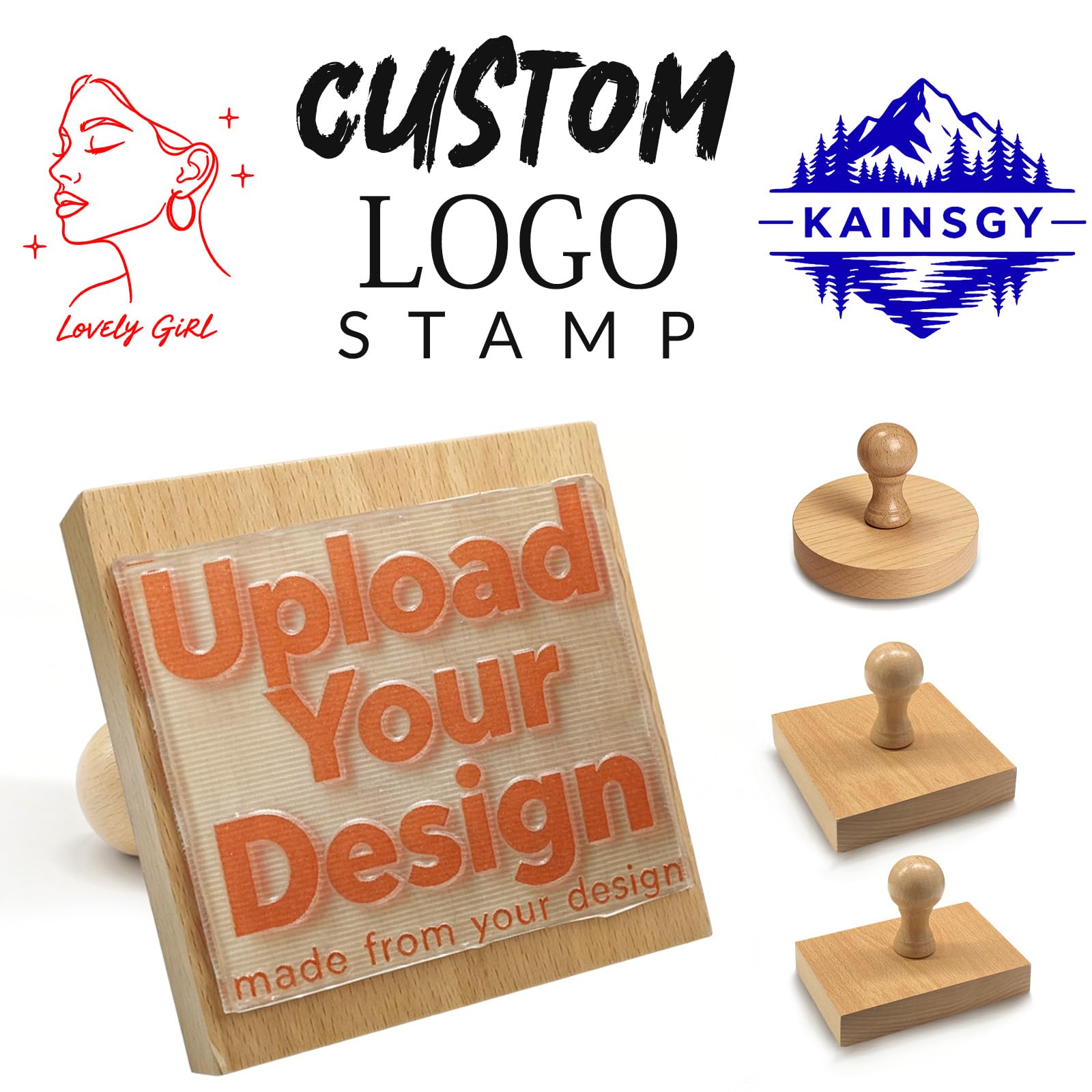 Custom Rubber Stamp with Logo Personalised Wooden Rubber Stamp Create Your Own Stamp for Business Branding Packaging Crafting & Address,Square