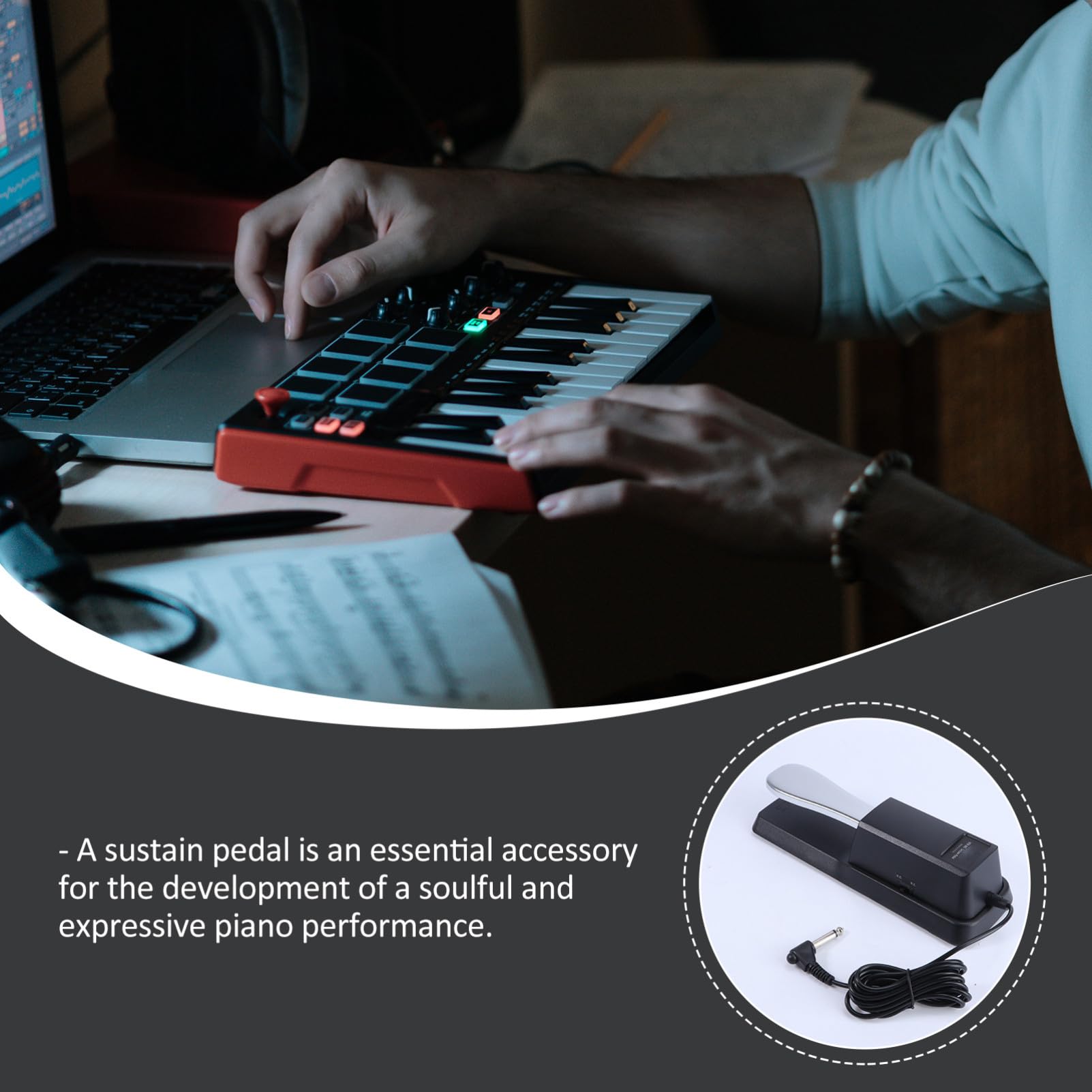 Pedale Sustain per Tastiera Cherub 005 Nero a Polarità Commutabile | Plastica Rigida e Metallo Cromato, Compatibile Tutte le Tastiere Elettriche, Accessori per Pianoforte
