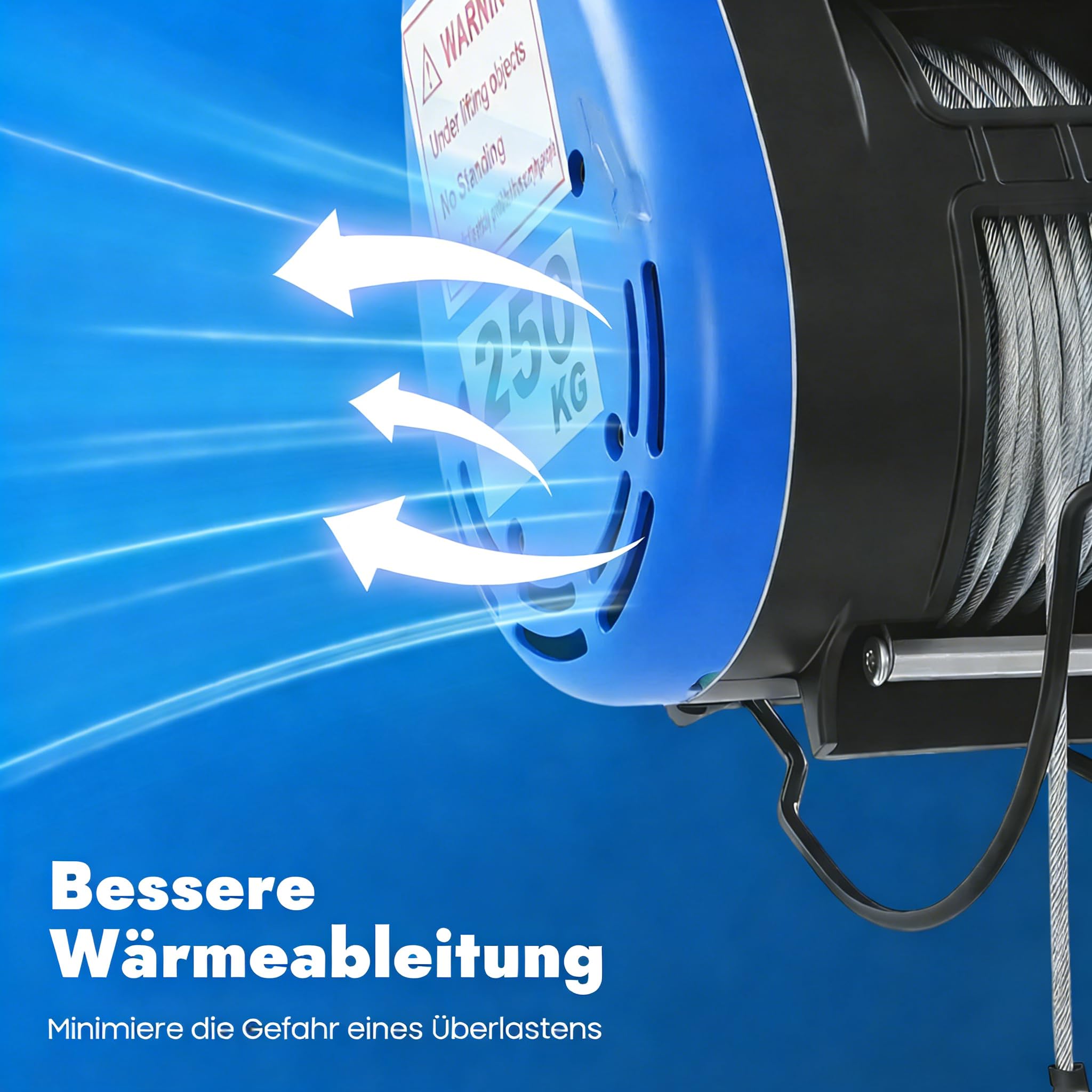 Mobile Seilwinde Elektrisch 230V 250kg Tragkraft 29m-Hubhöhe 19m/min Elektro Seilhubzug mit Funkfernbedienung (100m) 30m-Stahldrahtseil Hängetaster Sicherheits-Lasthaken Begrenzer 1.5m-Kabellänge