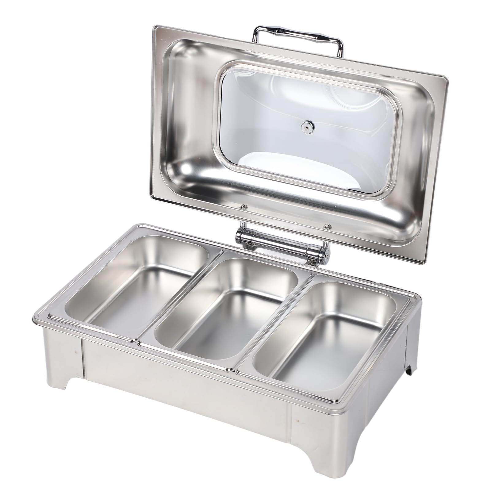 Fdit Scaldavivande Elettrico da Buffet in Acciaio Inossidabile da 9 Litri con Controllo della Temperatura 35-80°C e Coperchio in Vetro Visibile, Scaldavivande per Feste, Banchetti e (3 scomparti)