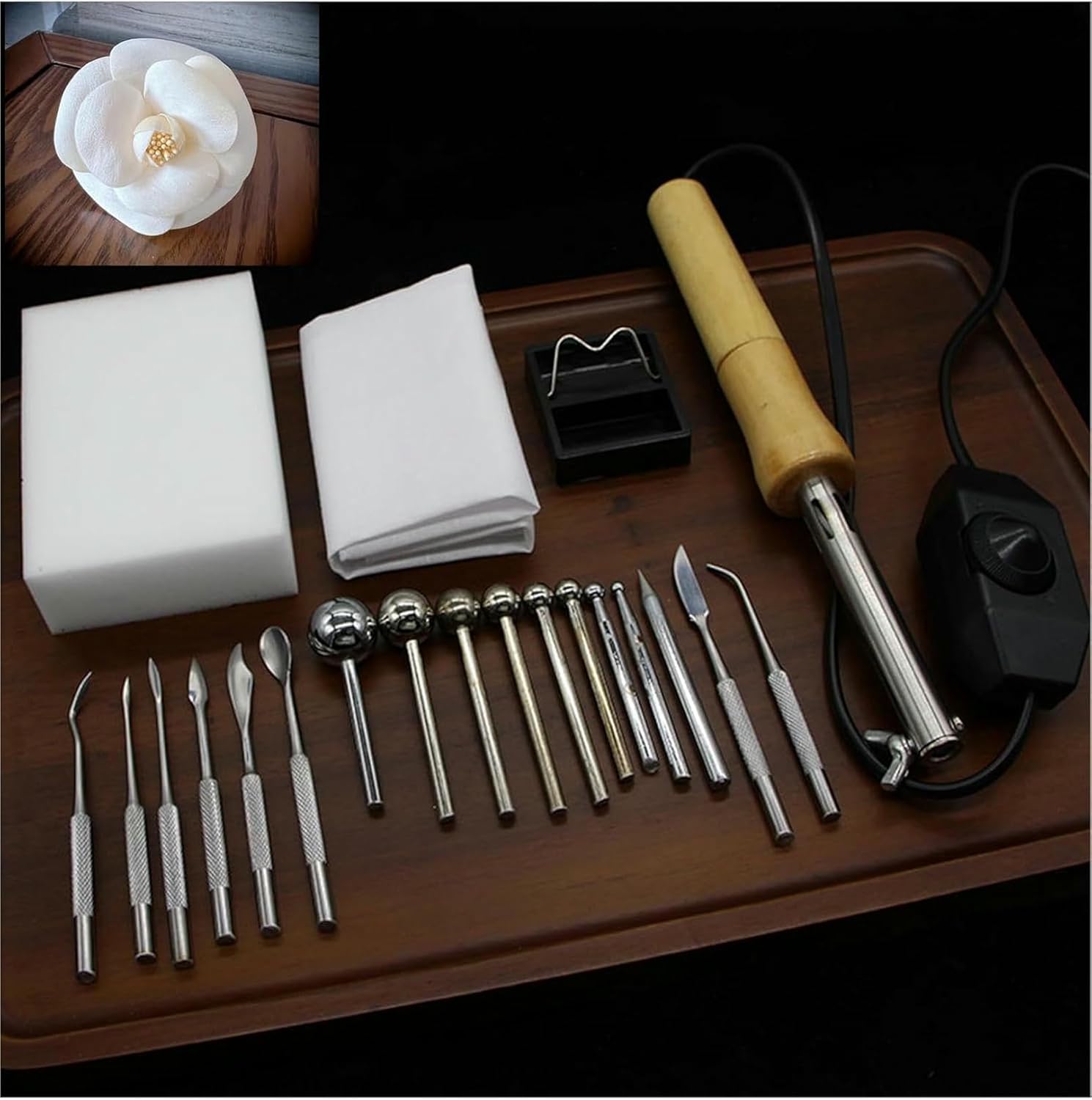 Electric Fabric Flower Maker Tool, with 21 Fake Flower Making Tools Kit, DIY Artificial Flower Soldering Iron Fake Flower Making Tools, Adjustable Temperature~/