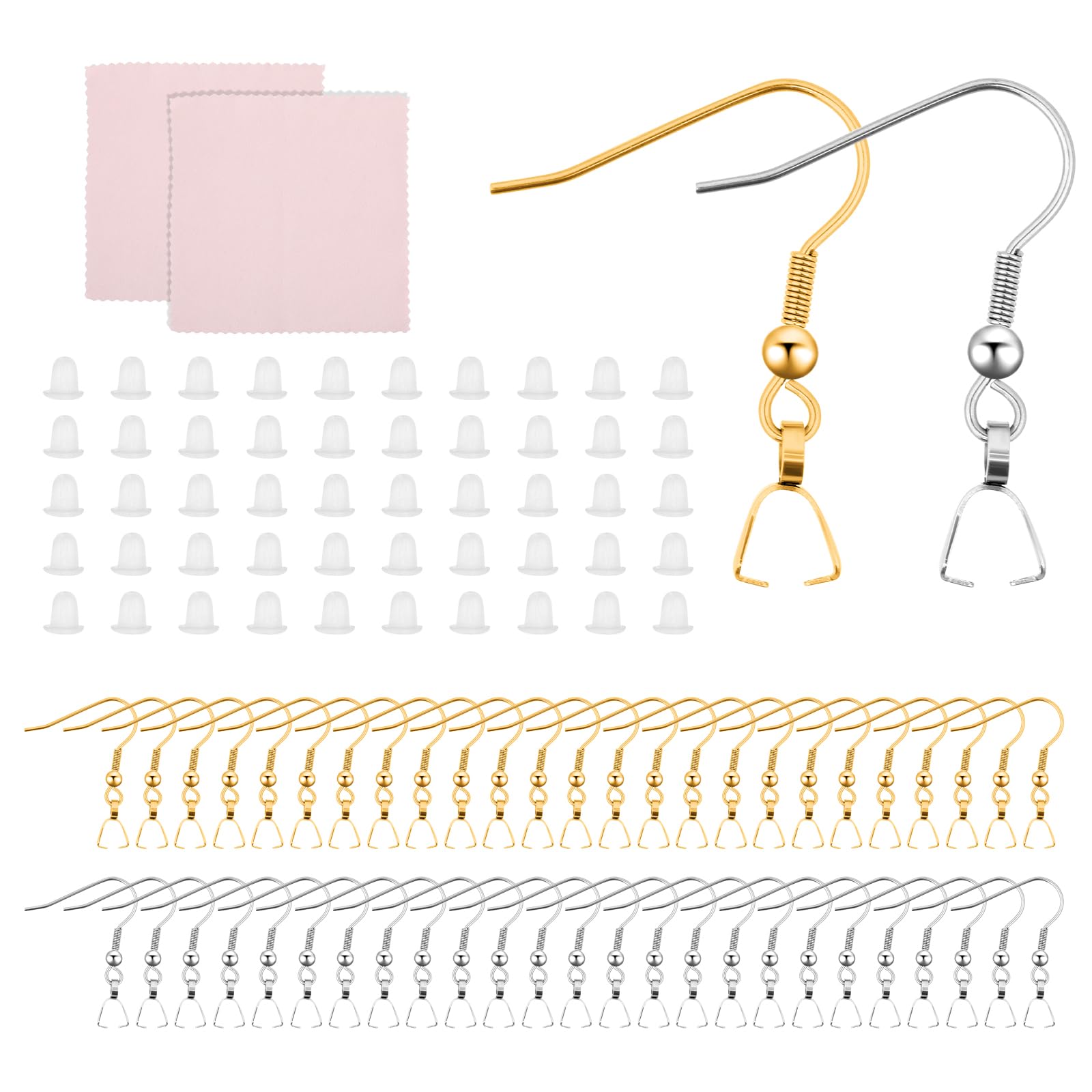 Ganchos de pendientes para hacer joyas artesanales con fornituras de acero y topes de silicona