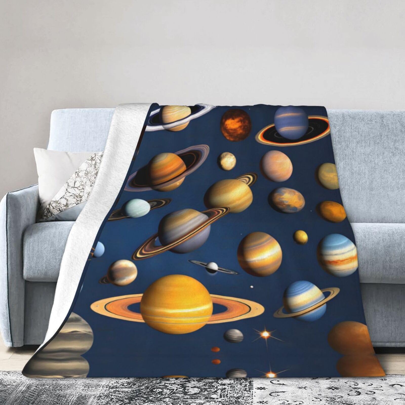 Solar System Planets 40"x30" Fleece Blanket, Full Size, Super Soft, Suitable for Bed, Sofa, Camping, All Seasons